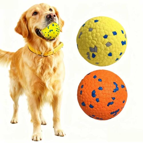 2pcs Indestructible Dog Toy Ball, Durable Bite-Resistant Interactive Chew Toy for Aggressive Chewers, Training & Play Ball for Dogs (Yellow and Orange, 6.5cm)