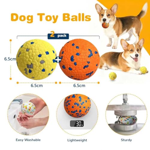 2pcs Indestructible Dog Toy Ball, Durable Bite-Resistant Interactive Chew Toy for Aggressive Chewers, Training & Play Ball for Dogs (Yellow and Orange, 6.5cm)