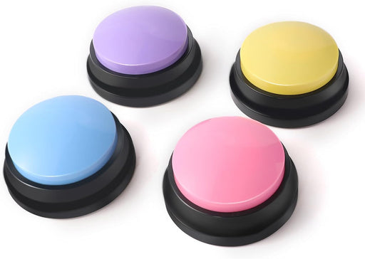Voice Recording Button, Dog Buttons for Communication Pet Training Buzzer, 30 Second Record & Playback, Funny Gift for Study Office Home 4 Packs (Blue+Pink+Yellow+Purple)