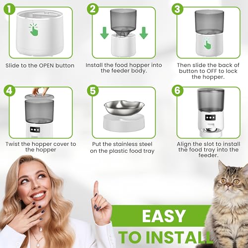 WiFi Automatic Cat & Dog Feeder 4L Food Container Timed Pet Food Dispenser with Programmable Portion Control Remote APP Control 10s Voice Recorder and Clog-Free Design for Small to Medium Pets