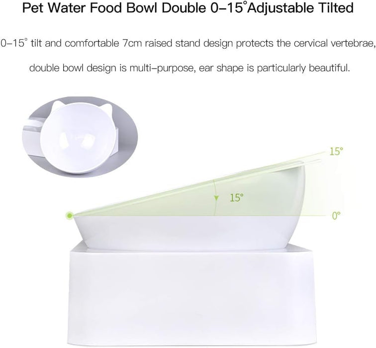 Cat Bowls, Cat Food Bowls, 15° Tilted Cat Bowl for Indoor Cats, Cat Food and Water Bowl Set, Raised Cat Bowl for Cats and Small Dogs