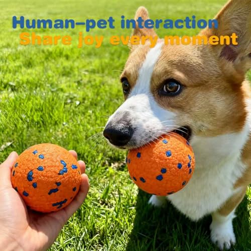 2pcs Indestructible Dog Toy Ball, Durable Bite-Resistant Interactive Chew Toy for Aggressive Chewers, Training & Play Ball for Dogs (Yellow and Orange, 6.5cm)