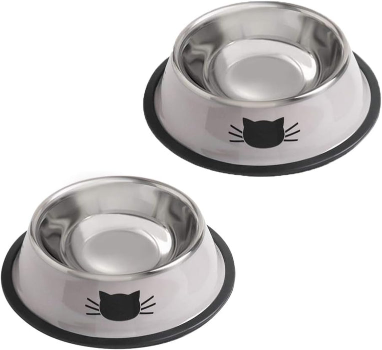 Stainless Steel Cat/Dog Bowls with Rubber Base Non-Slip Kitten/Rabbit/Puppy Dish,Pets Feeder Bowl and Water Bowl