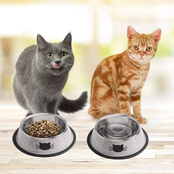 Stainless Steel Cat/Dog Bowls with Rubber Base Non-Slip Kitten/Rabbit/Puppy Dish,Pets Feeder Bowl and Water Bowl