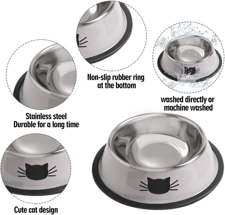 Stainless Steel Cat/Dog Bowls with Rubber Base Non-Slip Kitten/Rabbit/Puppy Dish,Pets Feeder Bowl and Water Bowl