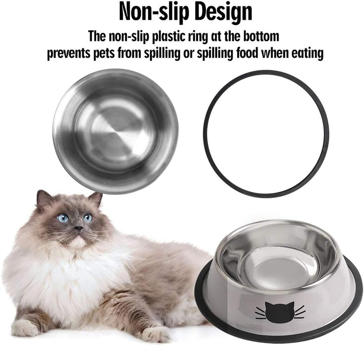 Stainless Steel Cat/Dog Bowls with Rubber Base Non-Slip Kitten/Rabbit/Puppy Dish,Pets Feeder Bowl and Water Bowl