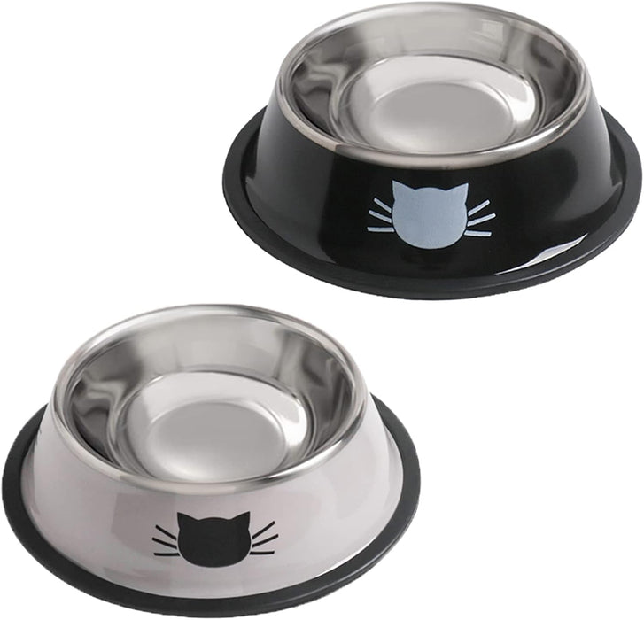 Stainless Steel Cat/Dog Bowls with Rubber Base Non-Slip Kitten/Rabbit/Puppy Dish,Pets Feeder Bowl and Water Bowl