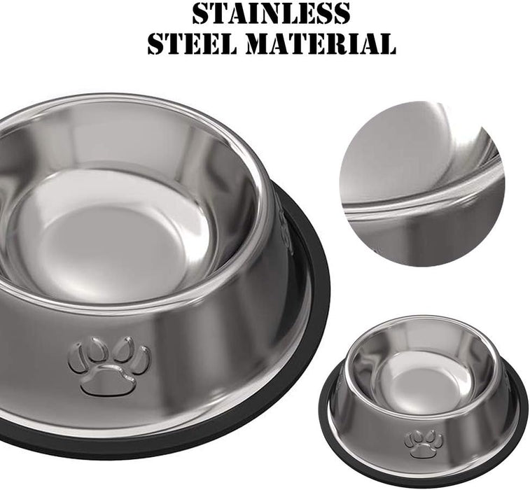 Stainless Steel Cat/Dog Bowls with Rubber Base Non-Slip Kitten/Rabbit/Puppy Dish,Pets Feeder Bowl and Water Bowl