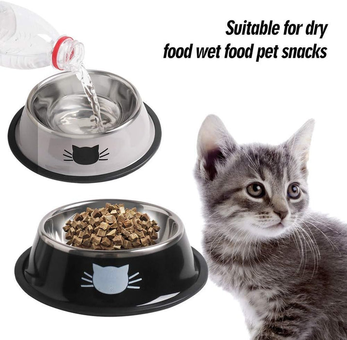 Stainless Steel Cat/Dog Bowls with Rubber Base Non-Slip Kitten/Rabbit/Puppy Dish,Pets Feeder Bowl and Water Bowl