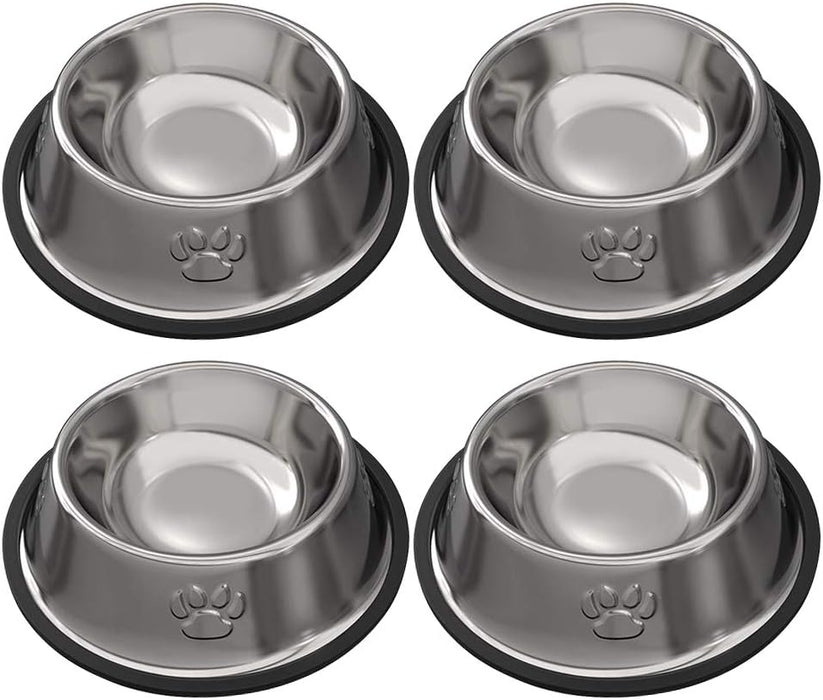Stainless Steel Cat/Dog Bowls with Rubber Base Non-Slip Kitten/Rabbit/Puppy Dish,Pets Feeder Bowl and Water Bowl