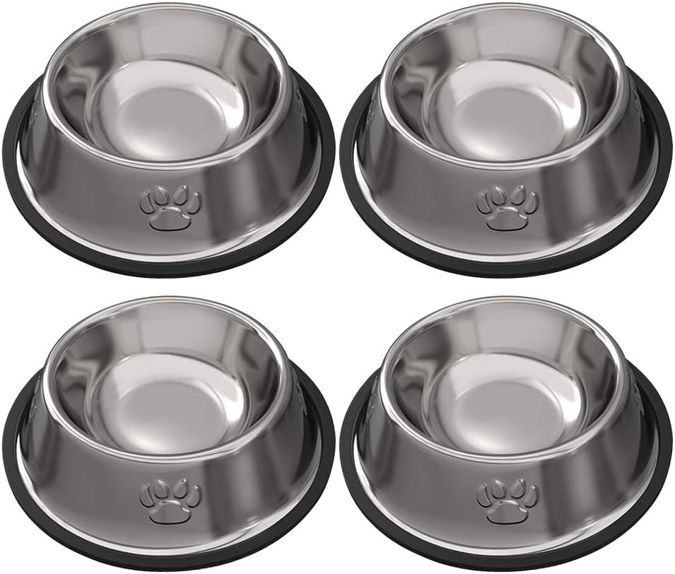 Stainless Steel Cat/Dog Bowls with Rubber Base Non-Slip Kitten/Rabbit/Puppy Dish,Pets Feeder Bowl and Water Bowl
