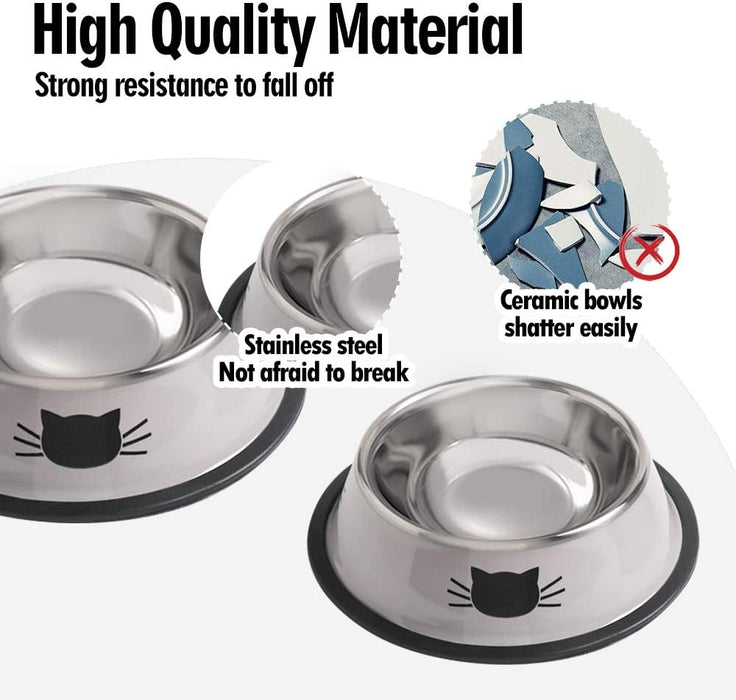 Stainless Steel Cat/Dog Bowls with Rubber Base Non-Slip Kitten/Rabbit/Puppy Dish,Pets Feeder Bowl and Water Bowl