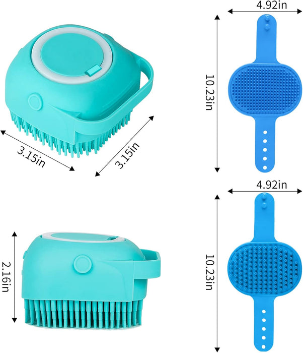 Dog Bath Brush and Shampoo Scrubber With Adjustable Ring Handle for Short & Long Hair (Blue)