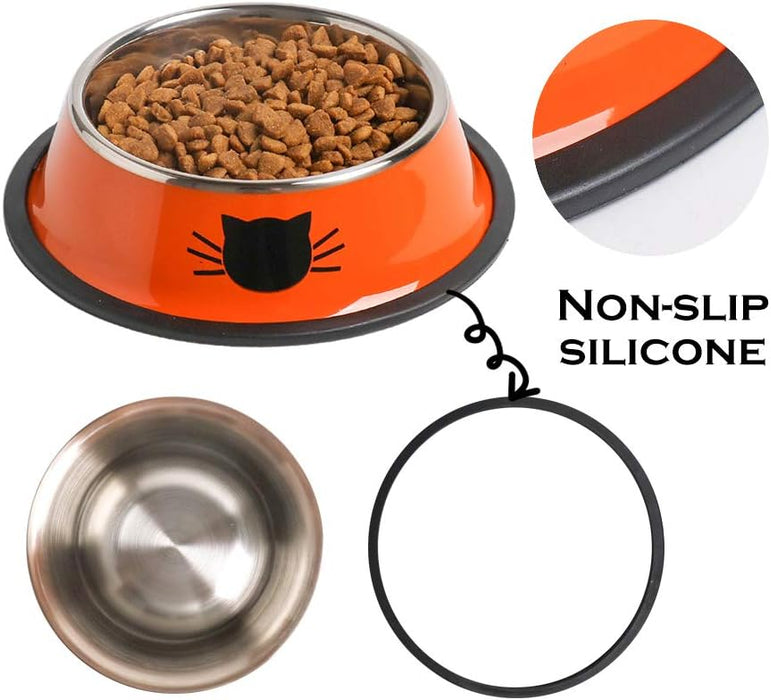 Stainless Steel Cat/Dog Bowls with Rubber Base Non-Slip Kitten/Rabbit/Puppy Dish,Pets Feeder Bowl and Water Bowl