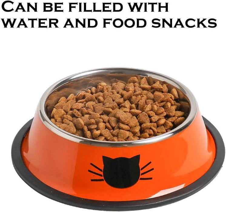 Stainless Steel Cat/Dog Bowls with Rubber Base Non-Slip Kitten/Rabbit/Puppy Dish,Pets Feeder Bowl and Water Bowl