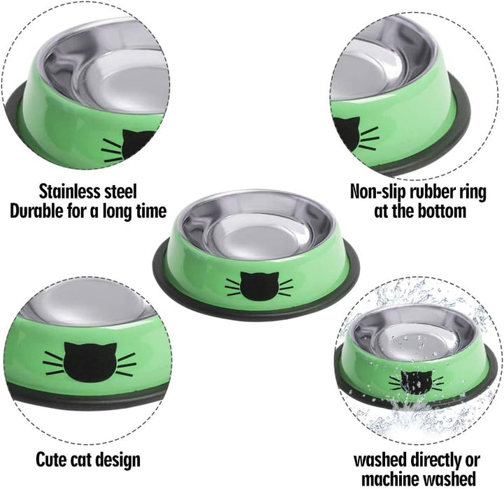 Stainless Steel Cat/Dog Bowls with Rubber Base Non-Slip Kitten/Rabbit/Puppy Dish,Pets Feeder Bowl and Water Bowl