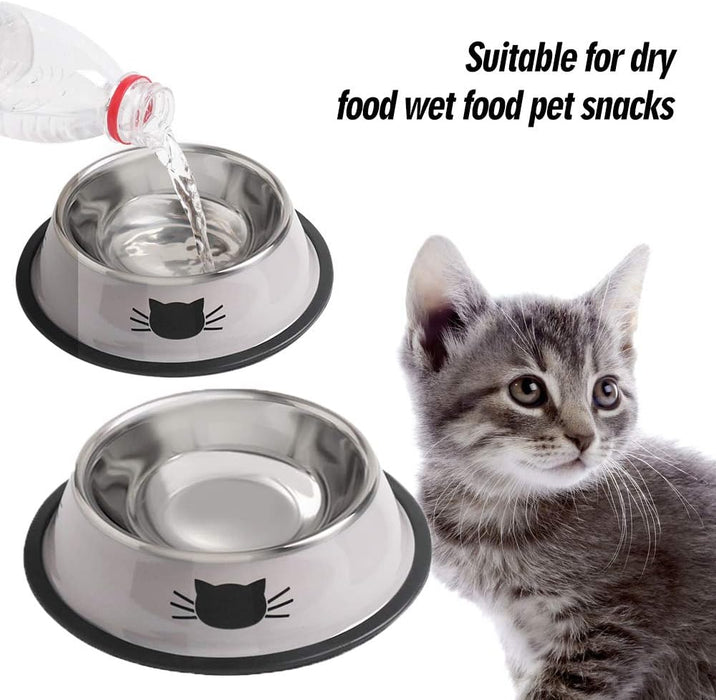 Stainless Steel Cat/Dog Bowls with Rubber Base Non-Slip Kitten/Rabbit/Puppy Dish,Pets Feeder Bowl and Water Bowl