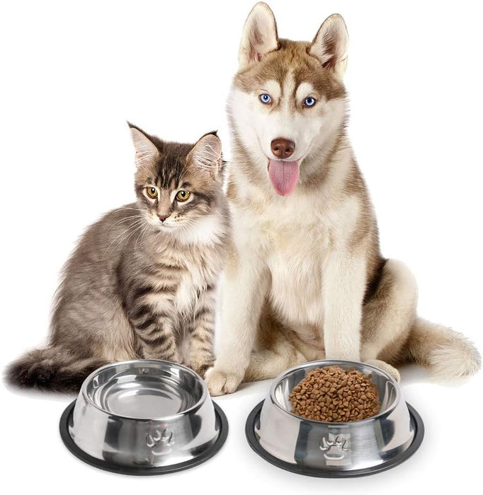 Stainless Steel Cat/Dog Bowls with Rubber Base Non-Slip Kitten/Rabbit/Puppy Dish,Pets Feeder Bowl and Water Bowl