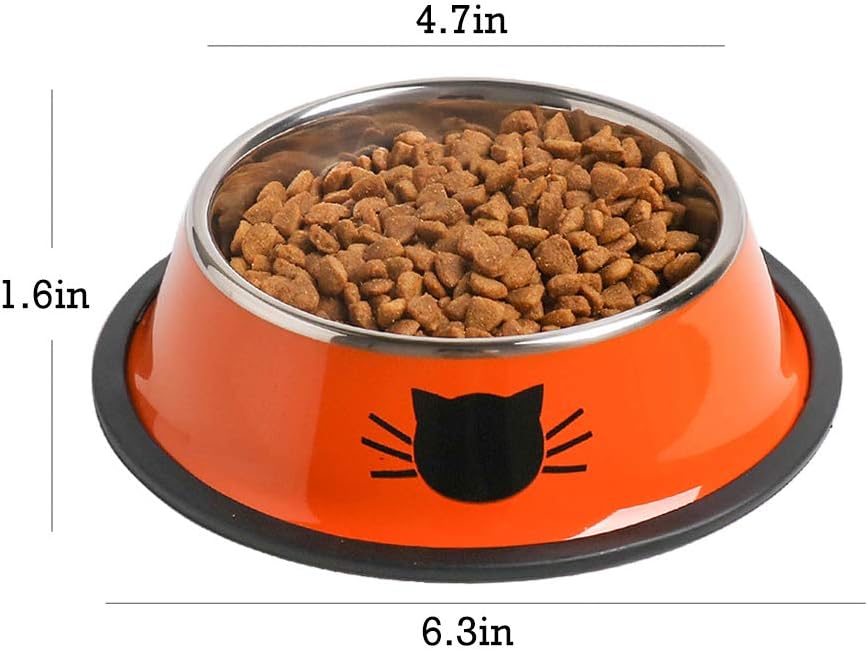 Stainless Steel Cat/Dog Bowls with Rubber Base Non-Slip Kitten/Rabbit/Puppy Dish,Pets Feeder Bowl and Water Bowl
