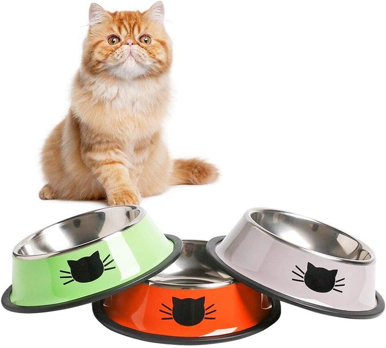Stainless Steel Cat/Dog Bowls with Rubber Base Non-Slip Kitten/Rabbit/Puppy Dish,Pets Feeder Bowl and Water Bowl