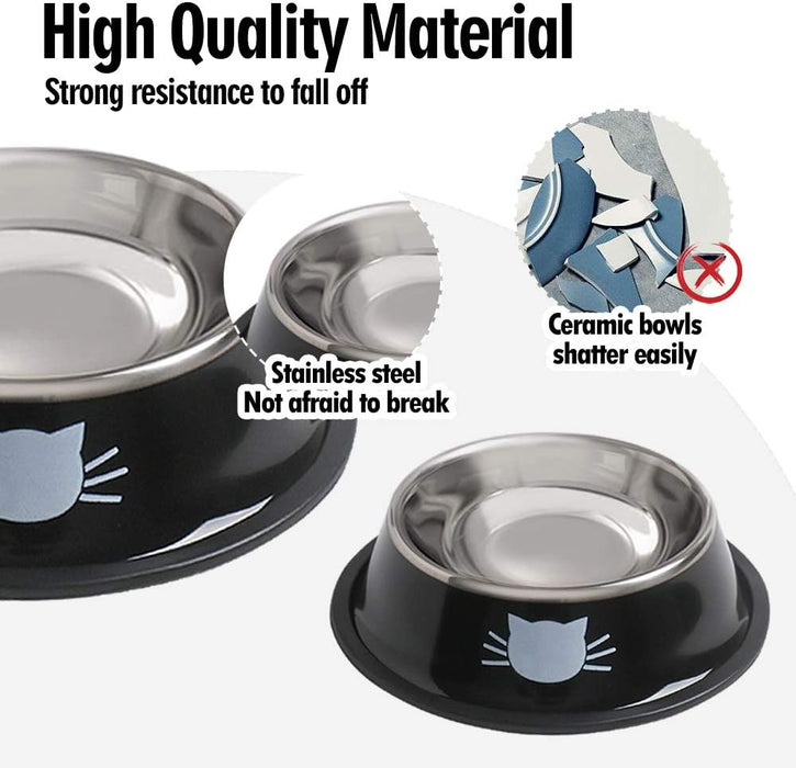 Stainless Steel Cat/Dog Bowls with Rubber Base Non-Slip Kitten/Rabbit/Puppy Dish,Pets Feeder Bowl and Water Bowl