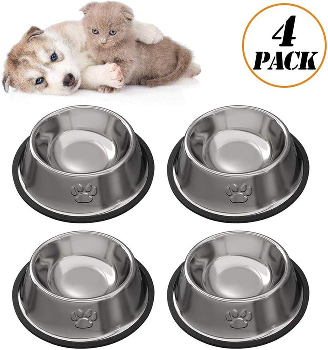Stainless Steel Cat/Dog Bowls with Rubber Base Non-Slip Kitten/Rabbit/Puppy Dish,Pets Feeder Bowl and Water Bowl