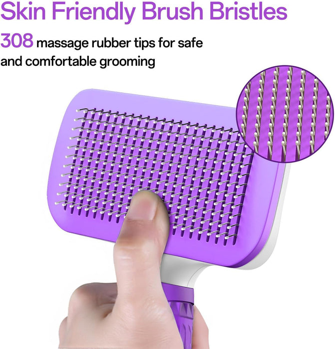 Cat Brush, Dog Brush, Self Cleaning Cat Dog Slicker Brush, Pet Grooming Comb Brush for Long and Short Haired Cats Dogs, Purple