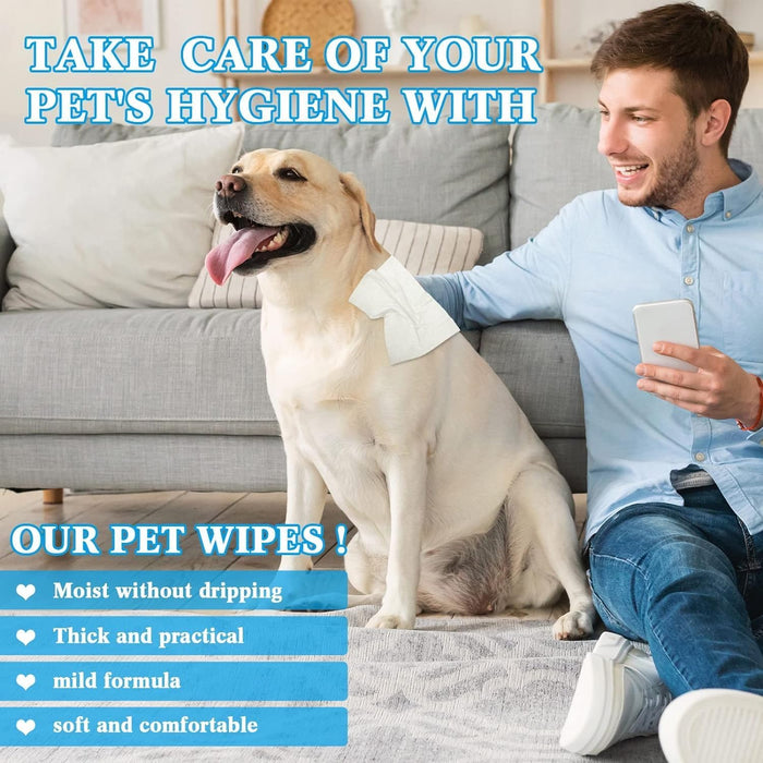 Bear 100Pcs/1Pack Dog Wipes Pet Wipes Cat Grooming Supplies for Paws, Butt, Ear, Skin, Eye, Body Cleaning Bath Stain Odor Remover, Home or Travel Use(Unscented)