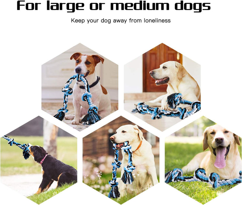 Dog Rope Toys for Aggressive Chewers, Interactive Heavy Duty Dog Toys for Medium Large Dogs, Tough Twisted Rope Toy with 5 Knots