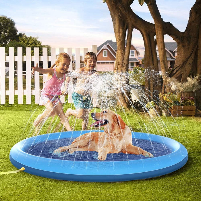 Dog Water Toys, Anti-Slip Splash Pad for Dogs Thickened Durable Upgrade Sprinkler Pad Pet Summer Outdoor Water Toys Backyard Fountain Play Toy, Blue