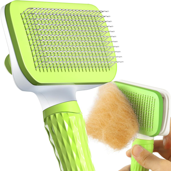 Cat Brush, Dog Brush, Self Cleaning Cat Dog Slicker Brush, Pet Grooming Comb Brush for Long and Short Haired Cats Dogs, Purple