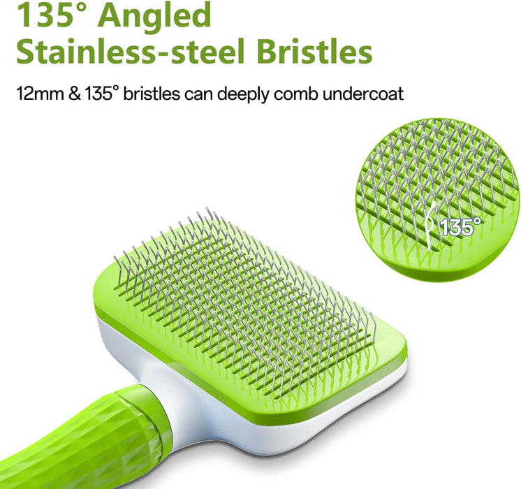 Cat Brush, Dog Brush, Self Cleaning Cat Dog Slicker Brush, Pet Grooming Comb Brush for Long and Short Haired Cats Dogs, Purple