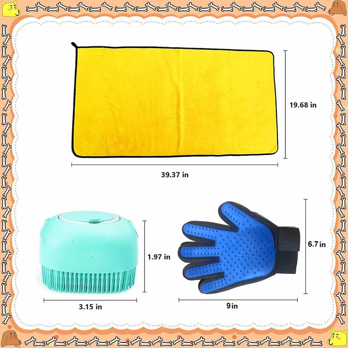 Dog Bath Brush Kit,Pets Bath Grooming Supplies,Super Absorbent Pet Dog and Cat Microfiber Drying Towel,Pet Bath Towel With Dog Lick Mat and Dog Shampoo Massage Dispenser Shower (3pcs)
