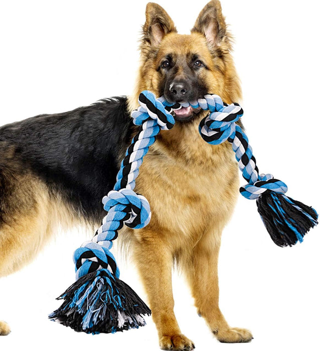Dog Rope Toys for Aggressive Chewers, Interactive Heavy Duty Dog Toys for Medium Large Dogs, Tough Twisted Rope Toy with 5 Knots