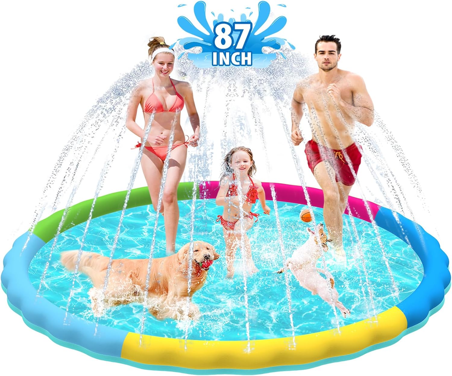 Dog Water Toys, Anti-Slip Splash Pad for Dogs Thickened Durable Upgrade Sprinkler Pad Pet Summer Outdoor Water Toys Backyard Fountain Play Toy, Blue