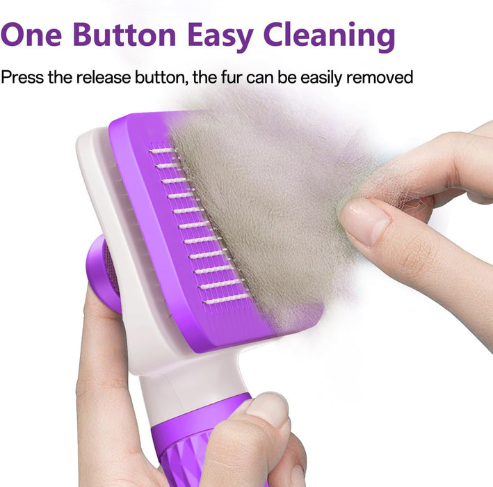 Cat Brush, Dog Brush, Self Cleaning Cat Dog Slicker Brush, Pet Grooming Comb Brush for Long and Short Haired Cats Dogs, Purple