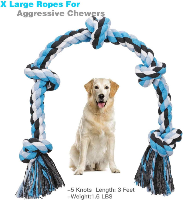 Dog Rope Toys for Aggressive Chewers, Interactive Heavy Duty Dog Toys for Medium Large Dogs, Tough Twisted Rope Toy with 5 Knots