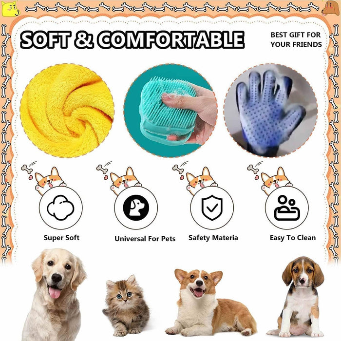 Dog Bath Brush Kit,Pets Bath Grooming Supplies,Super Absorbent Pet Dog and Cat Microfiber Drying Towel,Pet Bath Towel With Dog Lick Mat and Dog Shampoo Massage Dispenser Shower (3pcs)