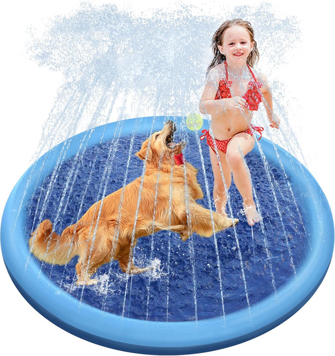 Dog Water Toys, Anti-Slip Splash Pad for Dogs Thickened Durable Upgrade Sprinkler Pad Pet Summer Outdoor Water Toys Backyard Fountain Play Toy, Blue