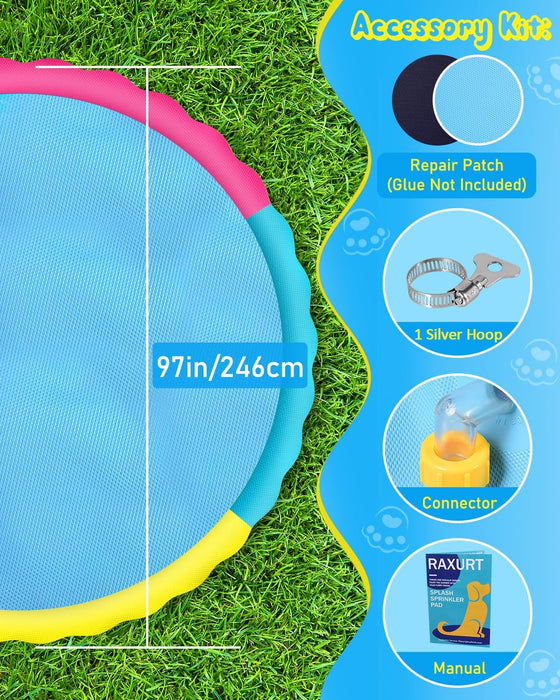 Dog Water Toys, Anti-Slip Splash Pad for Dogs Thickened Durable Upgrade Sprinkler Pad Pet Summer Outdoor Water Toys Backyard Fountain Play Toy, Blue