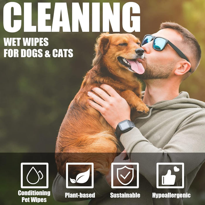 Bear 100Pcs/1Pack Dog Wipes Pet Wipes Cat Grooming Supplies for Paws, Butt, Ear, Skin, Eye, Body Cleaning Bath Stain Odor Remover, Home or Travel Use(Unscented)