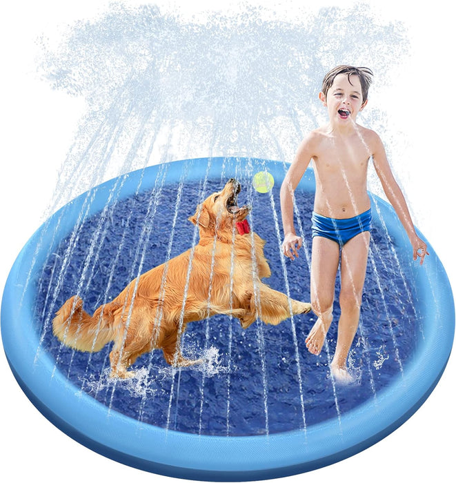 Dog Water Toys, Anti-Slip Splash Pad for Dogs Thickened Durable Upgrade Sprinkler Pad Pet Summer Outdoor Water Toys Backyard Fountain Play Toy, Blue