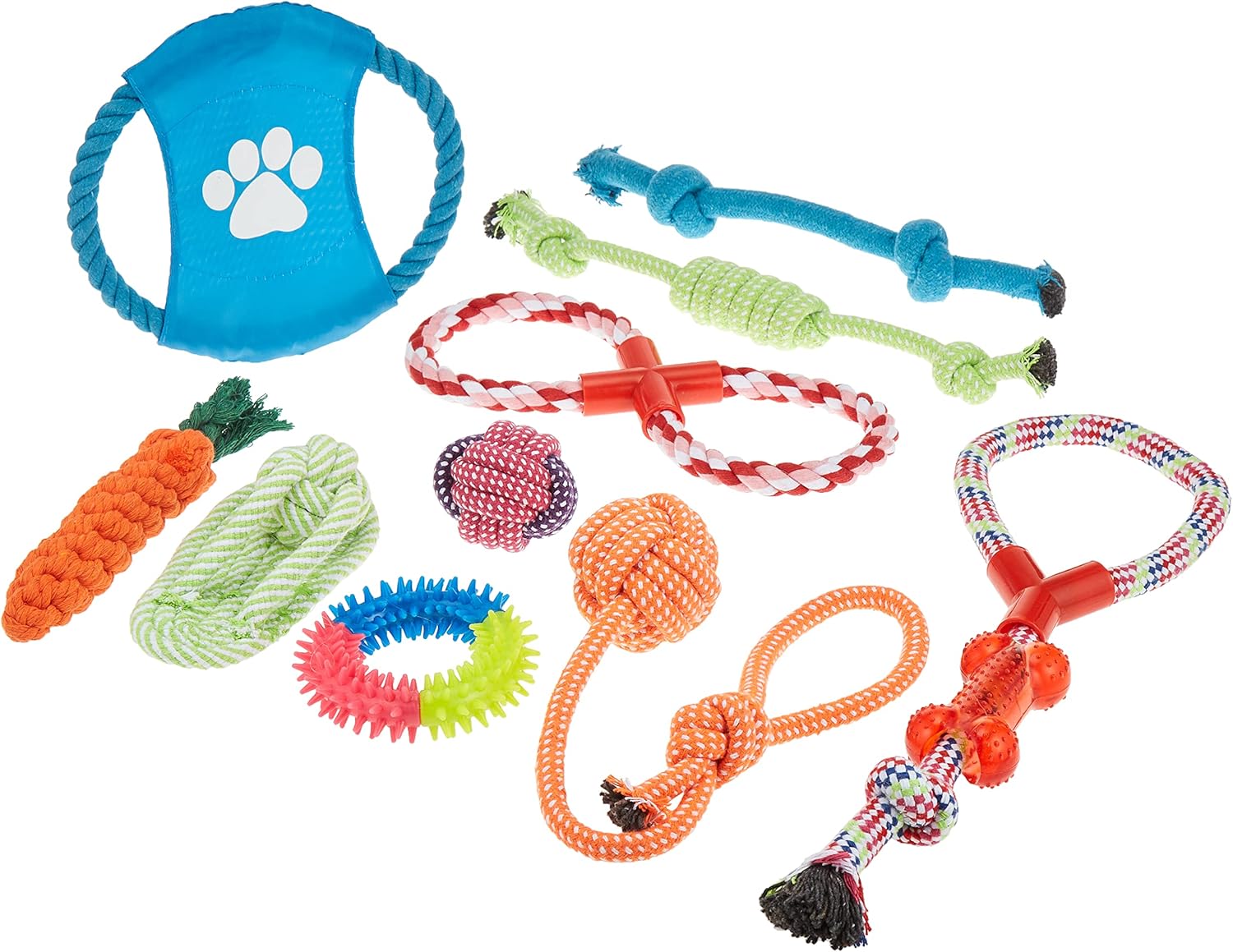 10 Pcs Pet Puppy Toys Gift Set Ball Rope and Chew Squeaky for Dog Cat