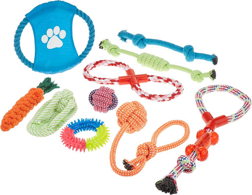 10 Pcs Pet Puppy Toys Gift Set Ball Rope and Chew Squeaky for Dog Cat