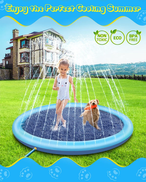 Dog Water Toys, Anti-Slip Splash Pad for Dogs Thickened Durable Upgrade Sprinkler Pad Pet Summer Outdoor Water Toys Backyard Fountain Play Toy, Blue