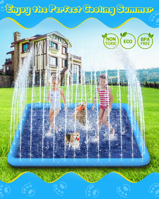 Dog Water Toys, Anti-Slip Splash Pad for Dogs Thickened Durable Upgrade Sprinkler Pad Pet Summer Outdoor Water Toys Backyard Fountain Play Toy, Blue