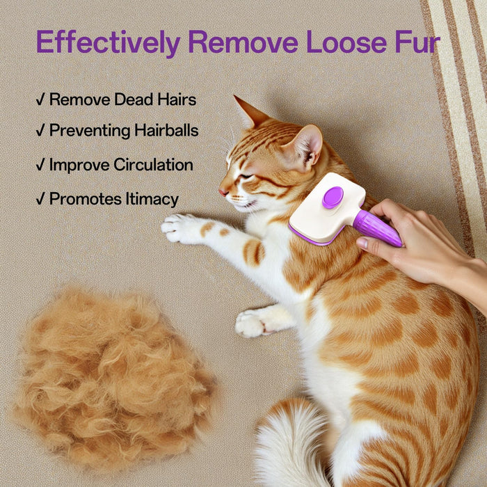 Cat Brush, Dog Brush, Self Cleaning Cat Dog Slicker Brush, Pet Grooming Comb Brush for Long and Short Haired Cats Dogs, Purple
