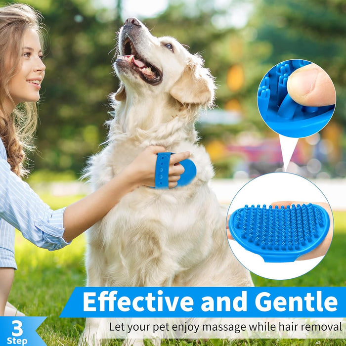 Dog Bath Brush and Shampoo Scrubber With Adjustable Ring Handle for Short & Long Hair (Blue)