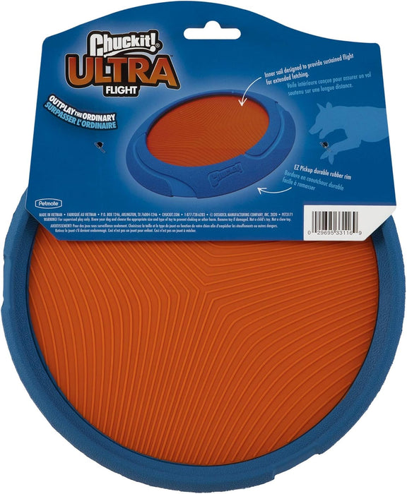 Chuckit! Ultra Flight Rubber Frisbee Dog Toy Extended Distance & Flight Time For Interactive Fetch Play