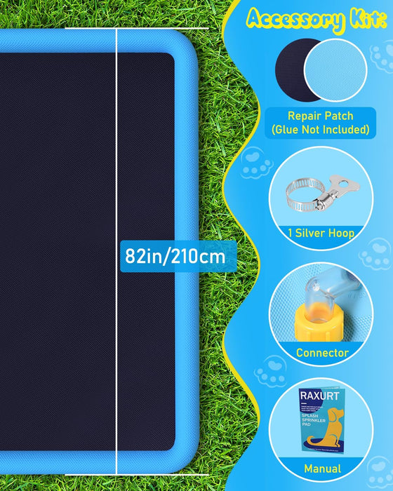 Dog Water Toys, Anti-Slip Splash Pad for Dogs Thickened Durable Upgrade Sprinkler Pad Pet Summer Outdoor Water Toys Backyard Fountain Play Toy, Blue
